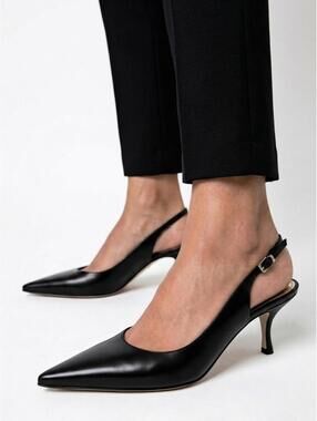Dolce & Gabbana Vero Cuoio Black Leather Slingback Pointed Toe Pumps EU 39.5 New